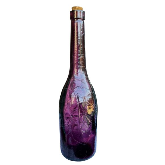 Decorative Purple Wine Bottle With Grape Design & Cork Stopper - Picture 5 of 6